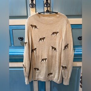 Chico's Beige Leopard Embroidered Crewneck Sweater